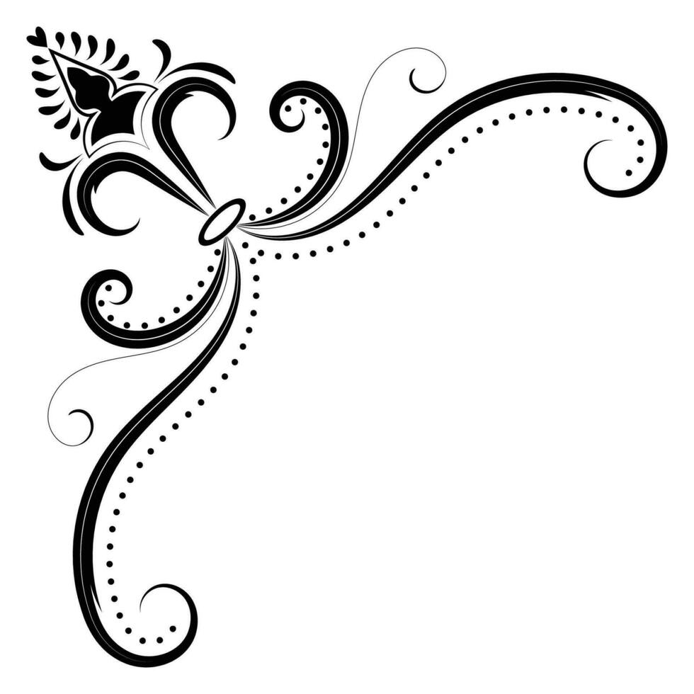 Thin line vintage corner. Medieval period of the Victorian dynasty. Fancy black monogram frame design element abstract icon collection Flower simple symbol vector