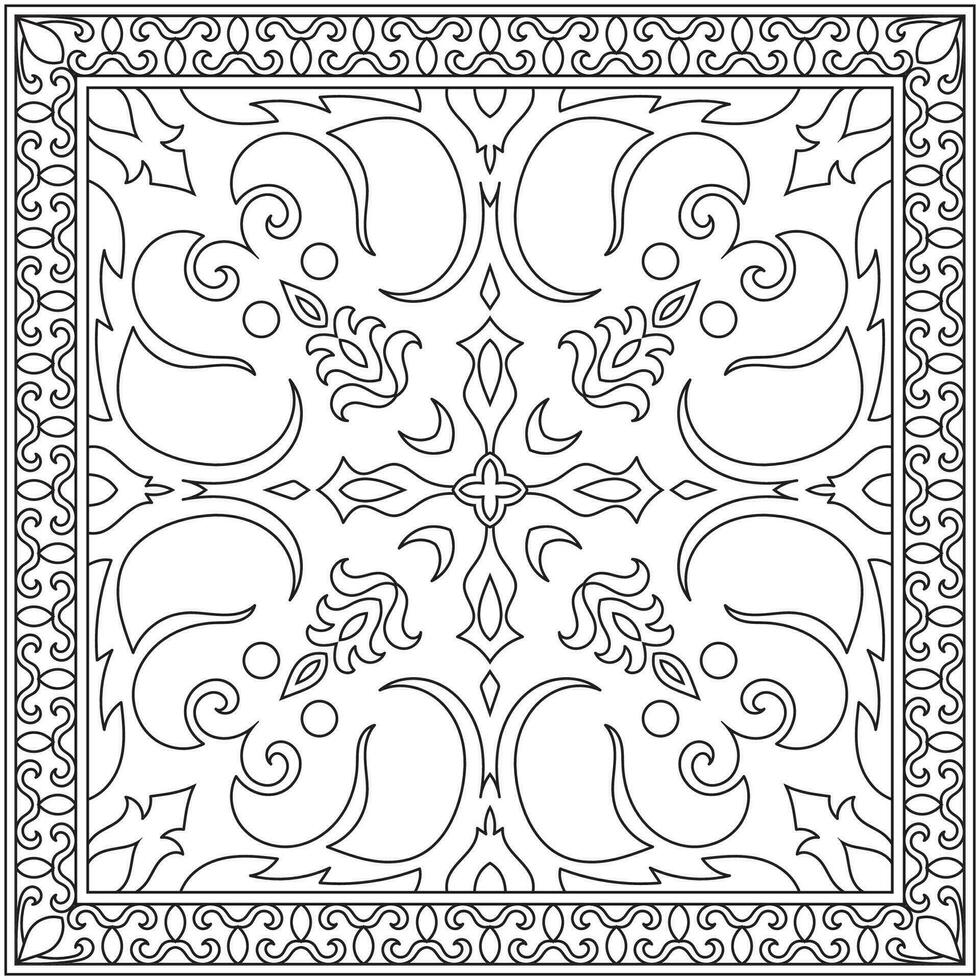 Square carpet mat pattern. Yoga mat. Handkerchief pattern. vector