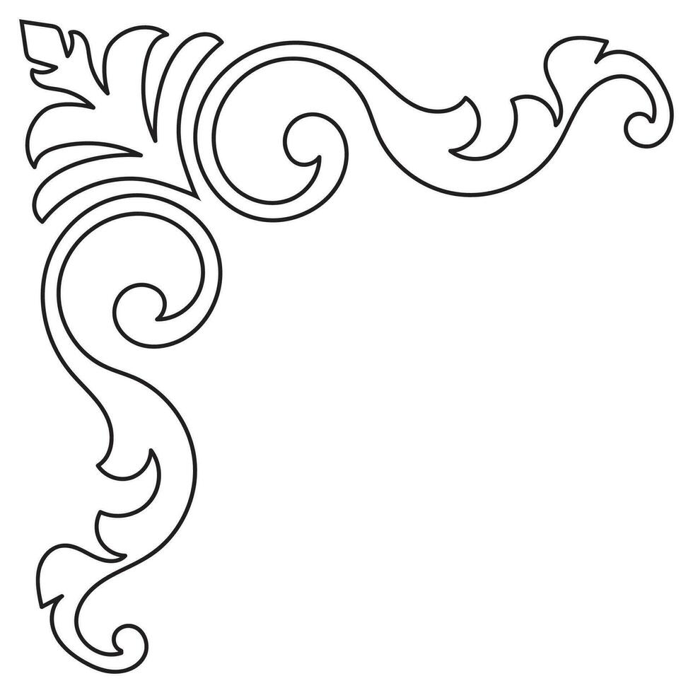 Thin line vintage corner. Medieval period of the Victorian dynasty. Fancy black monogram frame design element abstract icon collection Flower simple symbol vector