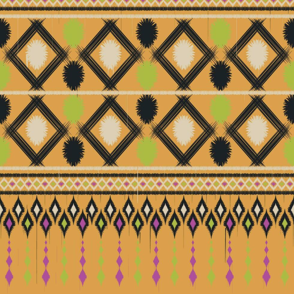 Ikat Paisley pattern design, African embroidery. Of ethnic tribes. Aztec texture, boho style, seamless vector