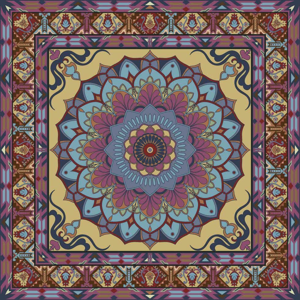 Colorful ornamental vector design for rug, tapis, yoga mat. Geometric ethnic clipart. Arabian ornamental carpet with decorative elements.Persian carpet