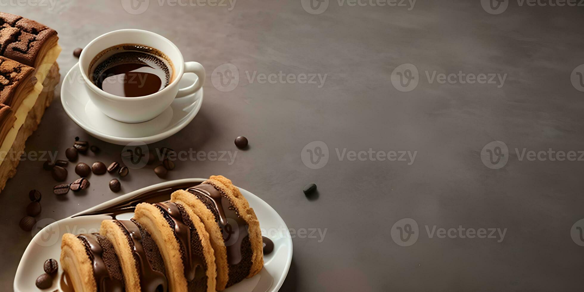 coffee and cake with copy space ai generated photo