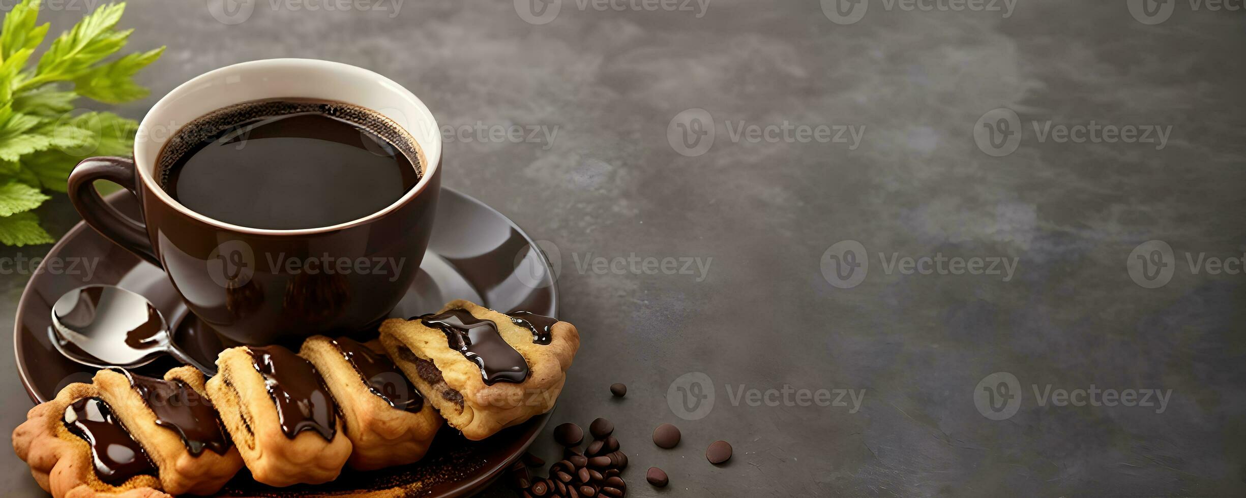 coffee and chocolate bread with copy space ai generated photo