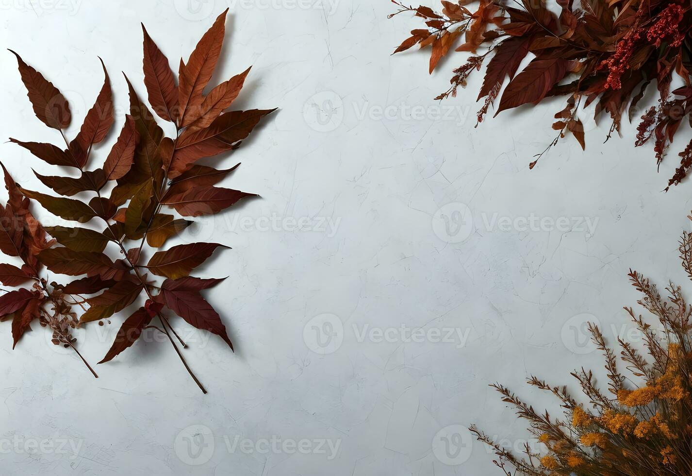 autumn leaves flat lay in white background with copy space ai generated photo
