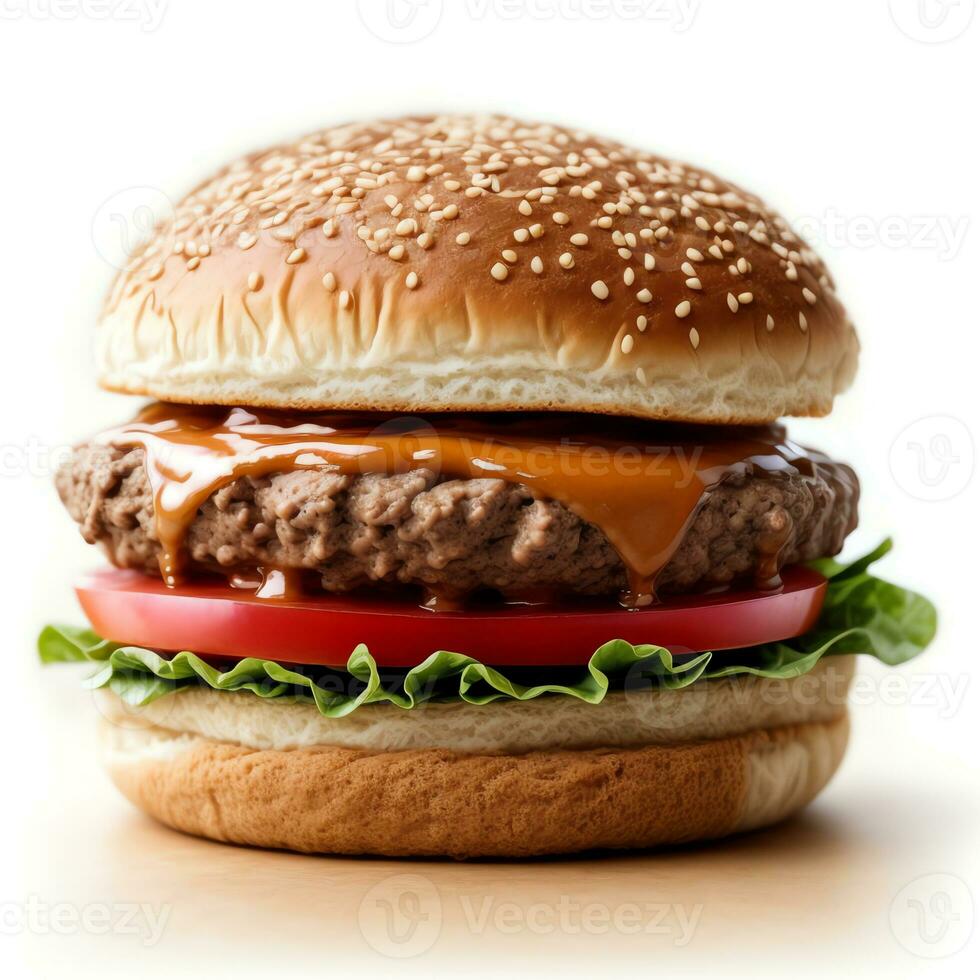 Hamburger isolated on white background Fresh burger fast food with beef ai generated photo