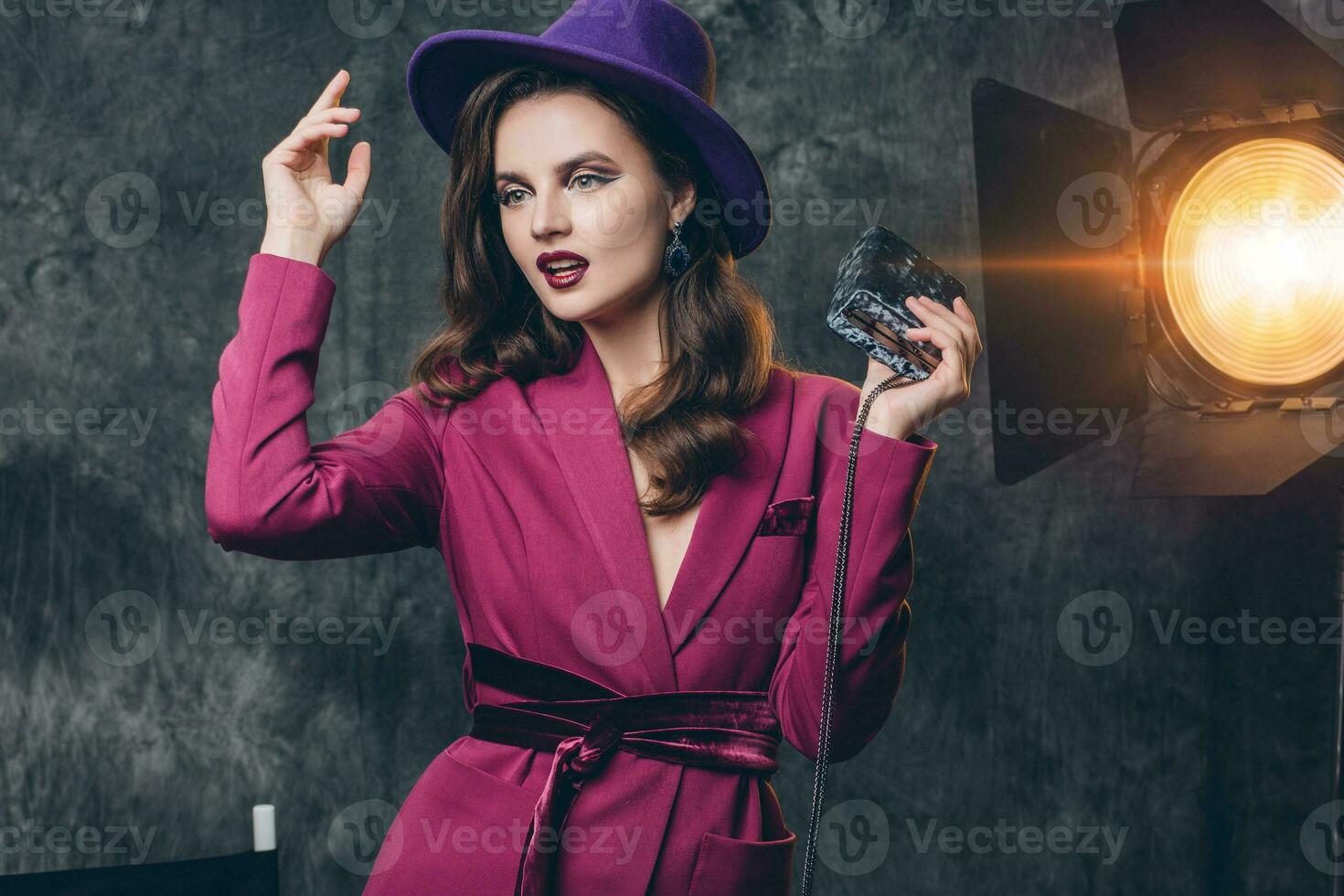 young beautiful stylish sexy woman on cinema backstage photo
