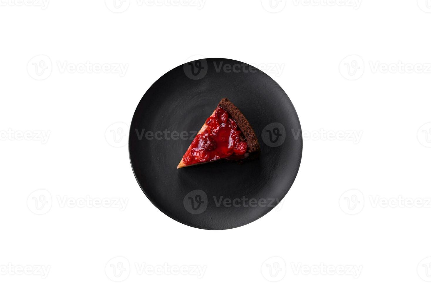 Delicious sweet cheesecake cake with mascarpone cheese, cherry berries and jam photo