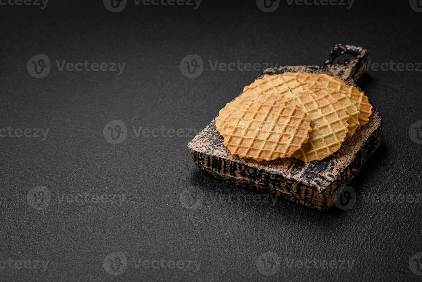 Round crispy wafers for making sweet delicious desserts or snacks photo
