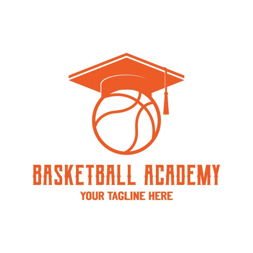 Orange Graduate Toga Hat with Basket Ball for Sport Course Education School Academy Club Logo Design vector