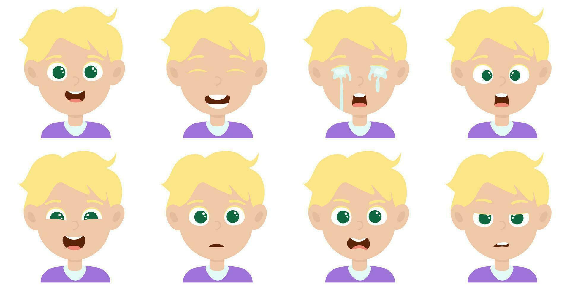 Cute little blonde hair boy avatar with different facial expression vector