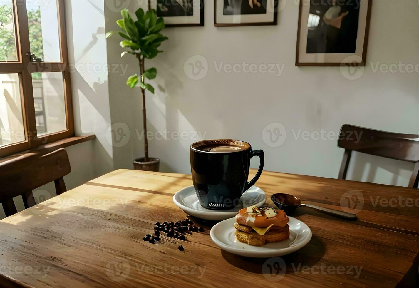 a cup of coffee in coffee and cake ai generated photo