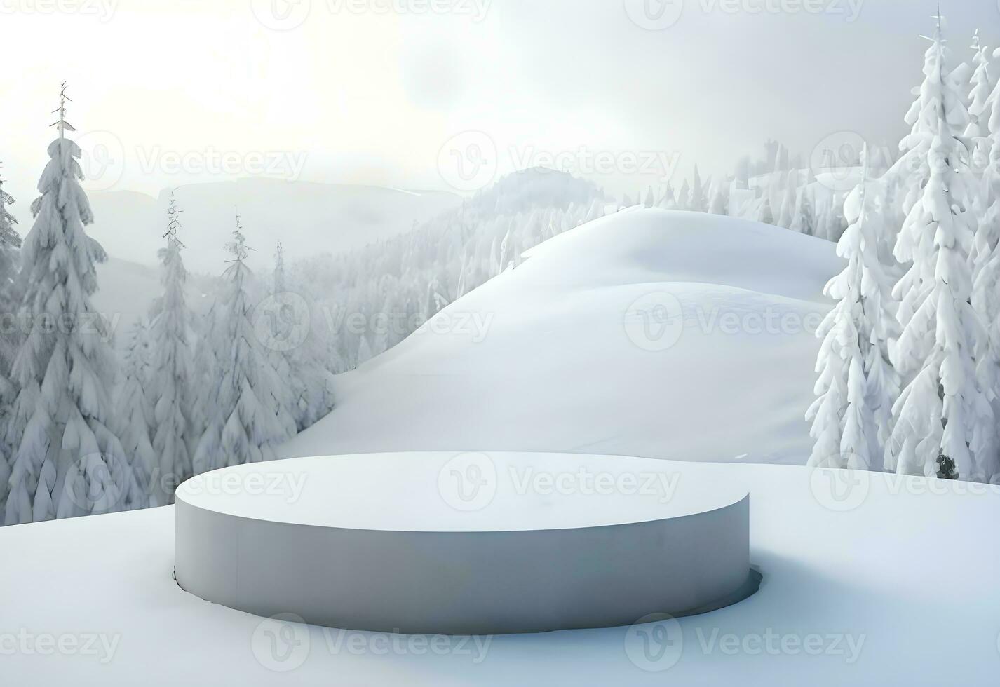 de madera podio producto Bosquejo con Nevado invierno antecedentes ai generado foto