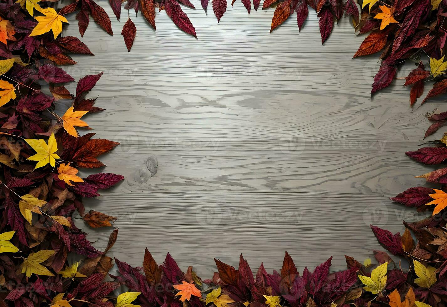 autumn leaves frame in wooden board ai generated photo