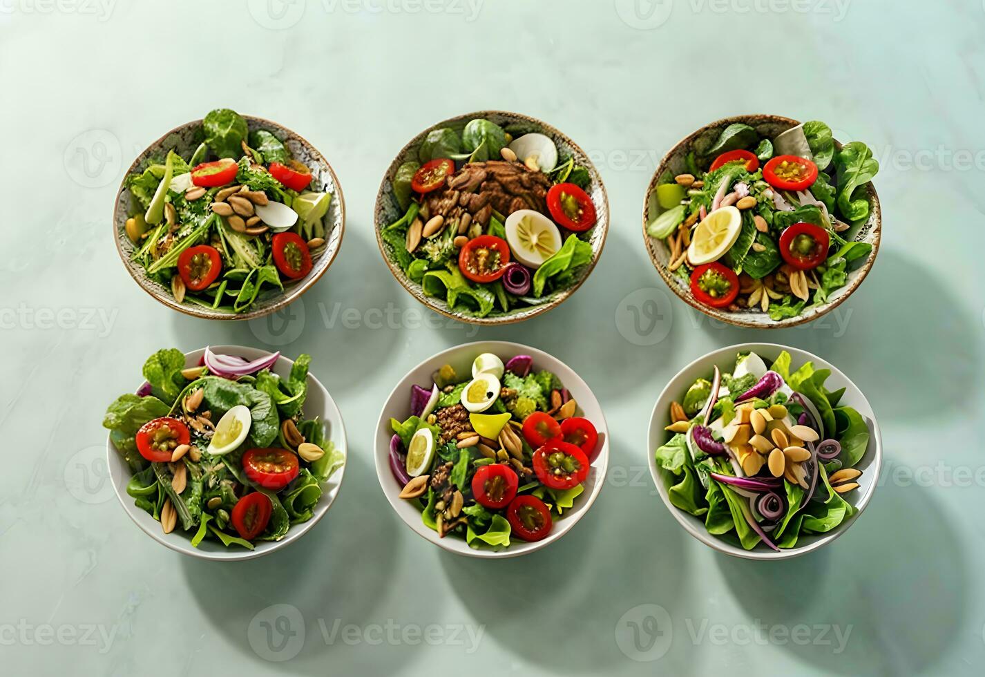 many kind salad in bowl in pastel background ai generated photo