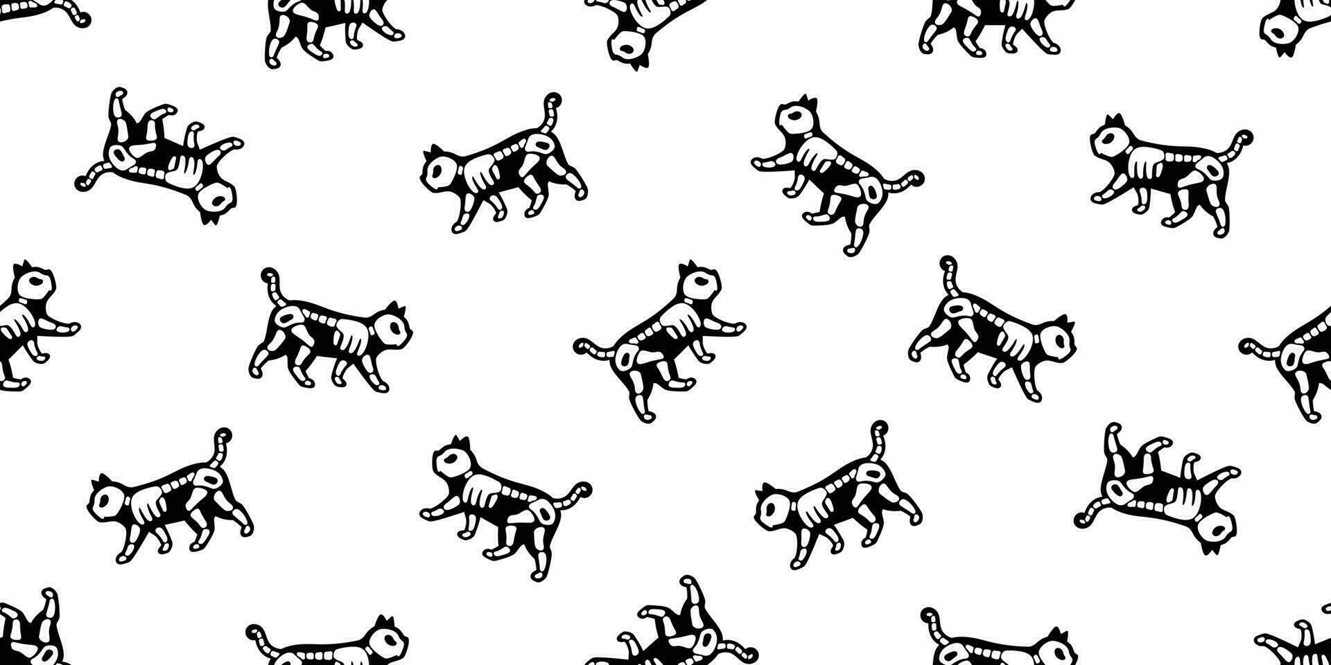 cat seamless pattern vector Halloween kitten skull bone skeleton cartoon character doodle illustration design