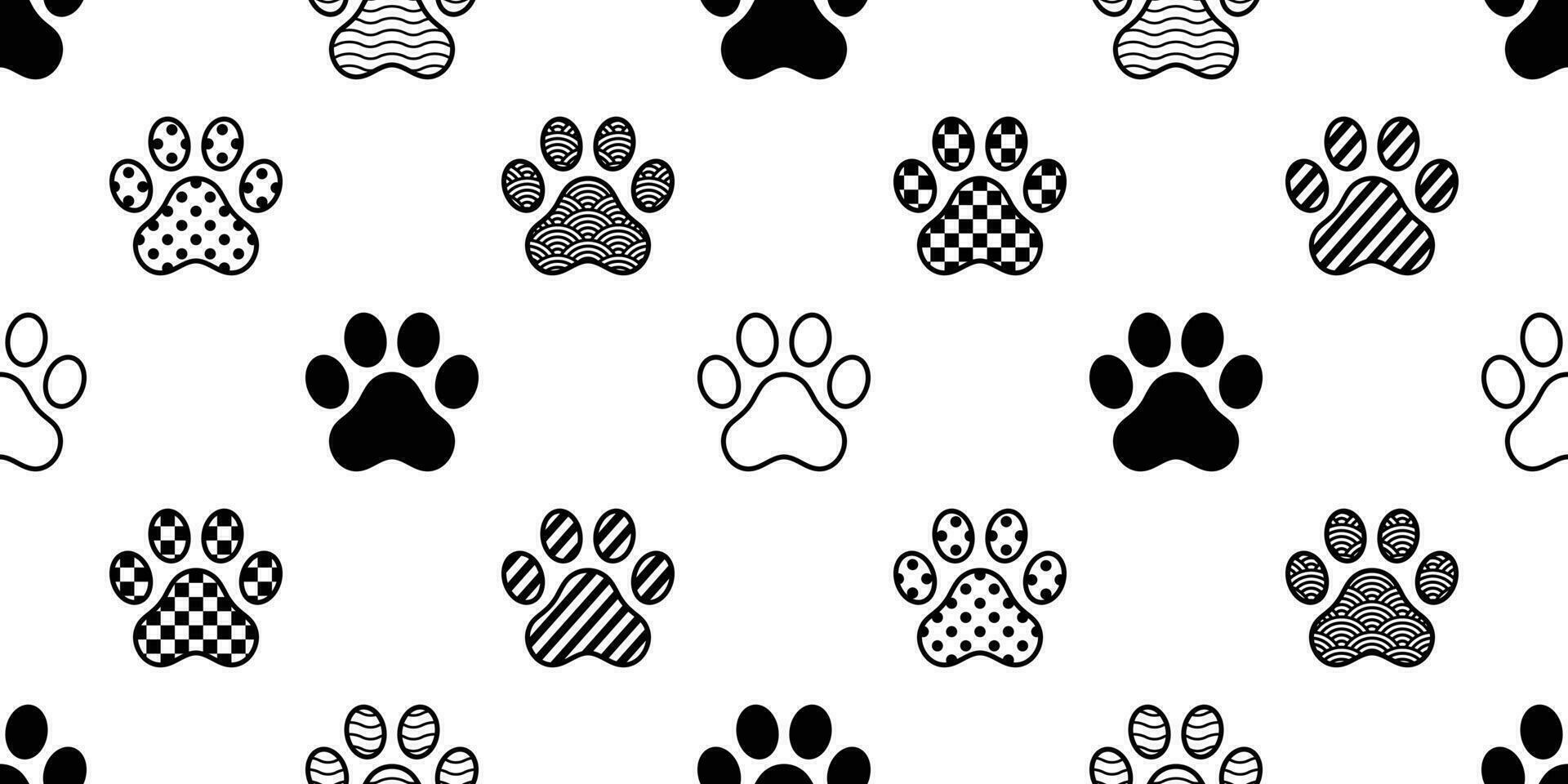 dog paw seamless pattern vector footprint checked polka dot heart stripes french bulldog cartoon scarf isolated repeat wallpaper tile background illustration doodle design