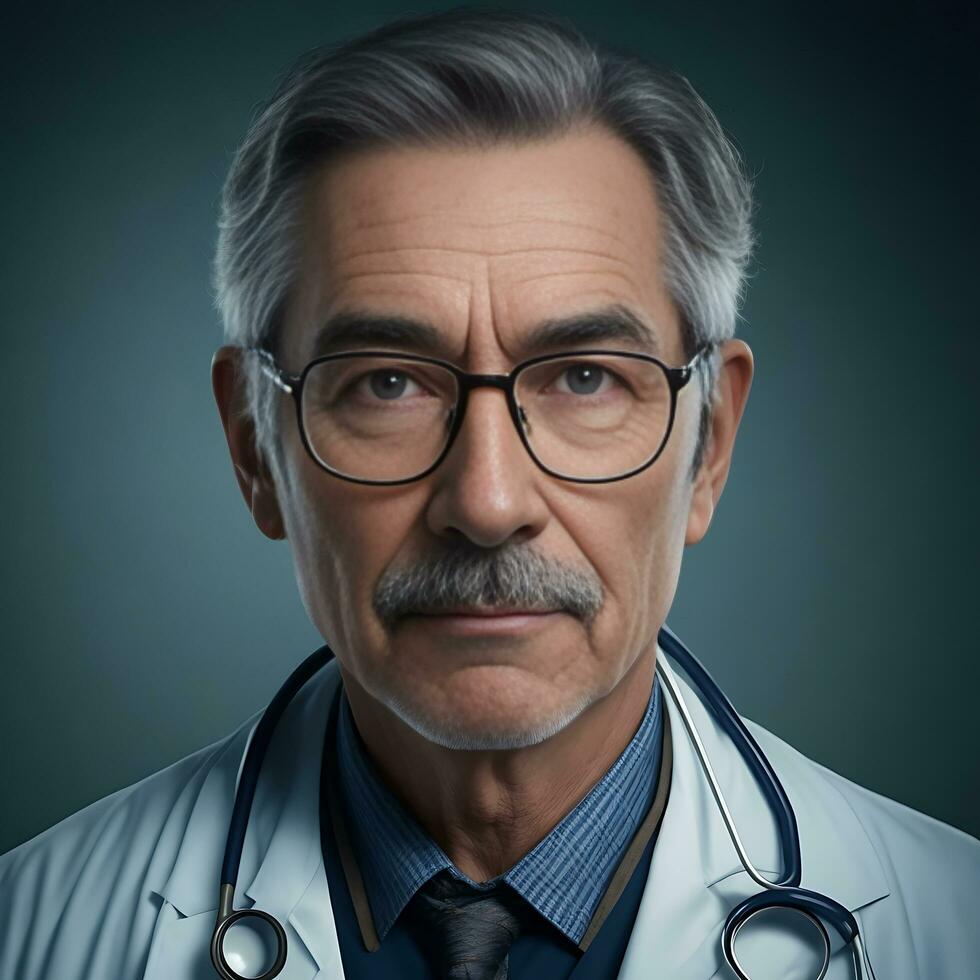 A man portrait of mature doctor with eyeglasses, ai generated photo