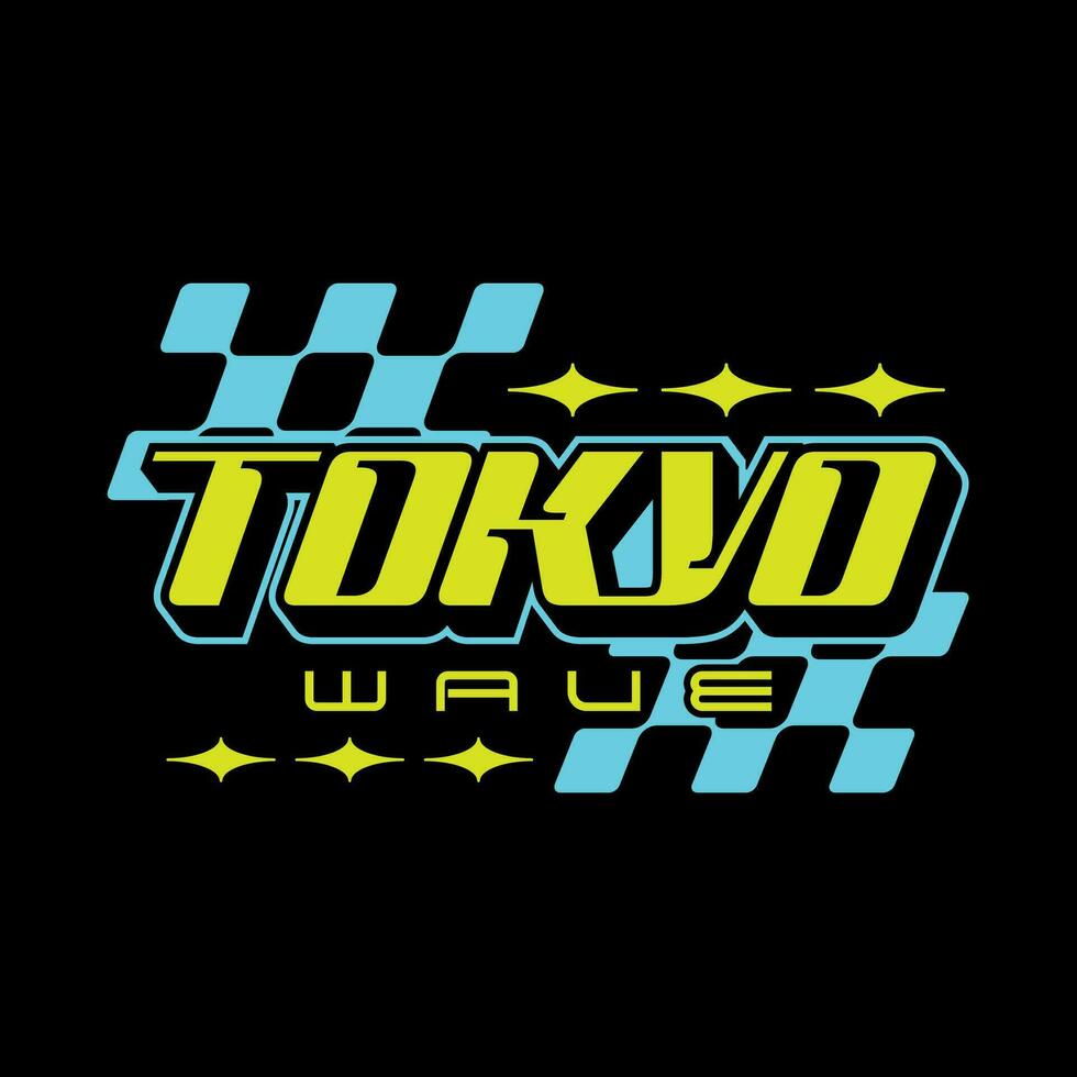 Tokyo japan Y2K streetwear aesthetic slogan typography tshirt style logo vector icon design illustration. Tokyo Wave. Poster, banner, slogan shirt, clothing, sticker, badge