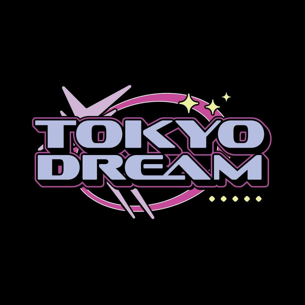 Tokyo japan Y2K streetwear aesthetic slogan typography tshirt style logo vector icon design illustration. Tokyo Dream. Poster, banner, slogan shirt, clothing, sticker, badge