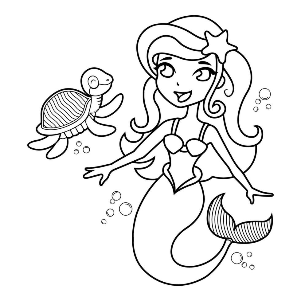 Hand Drawn Mermaid Coloring Book Illustration vector