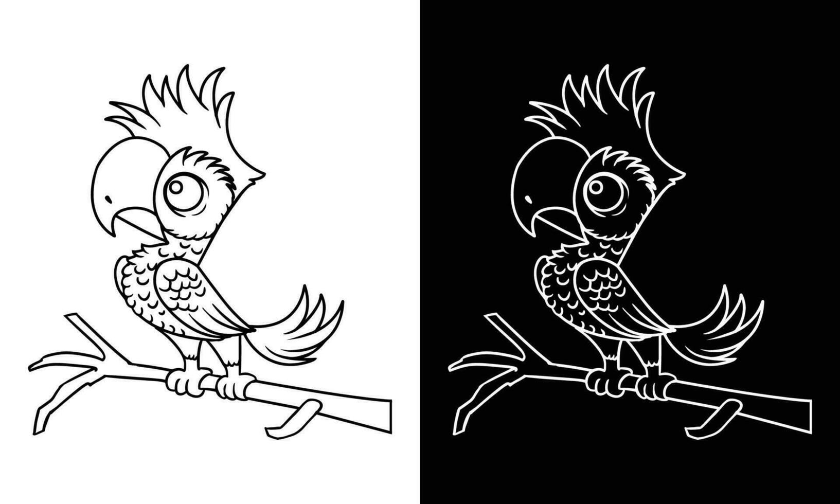 Hand Drawn Parrot Cartoon Coloring Book Illustration vector