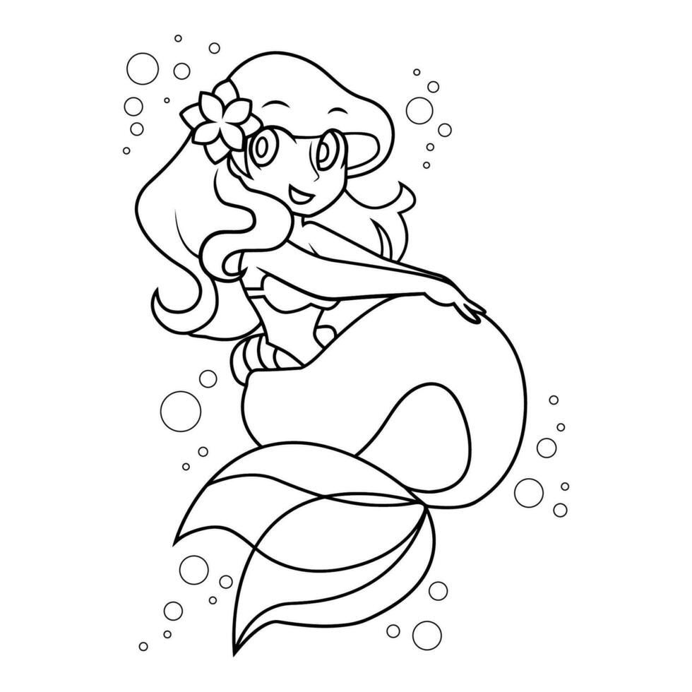 dibujado a mano sirena para colorear ilustración de libro vector