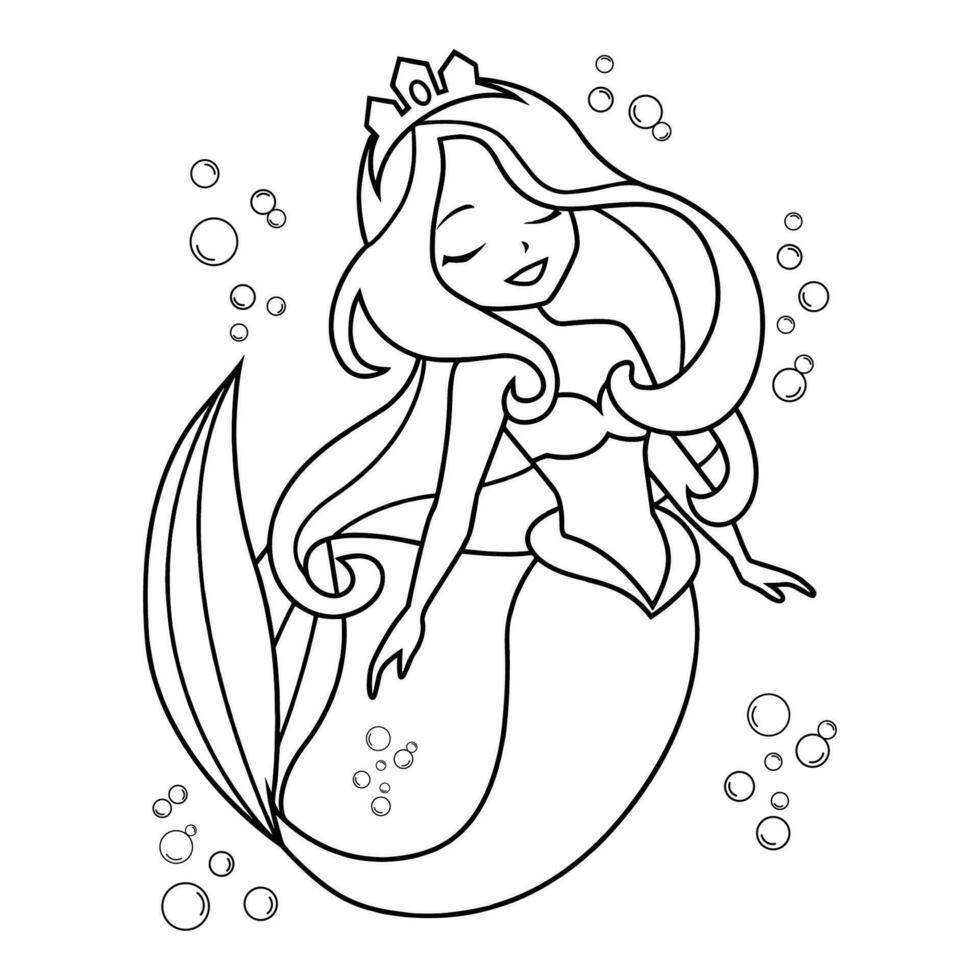Hand Drawn Mermaid Coloring Book Illustration vector