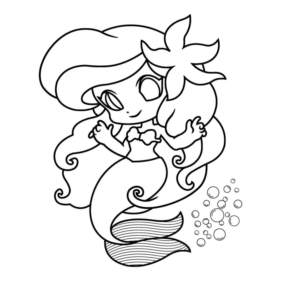 dibujado a mano sirena para colorear ilustración de libro vector