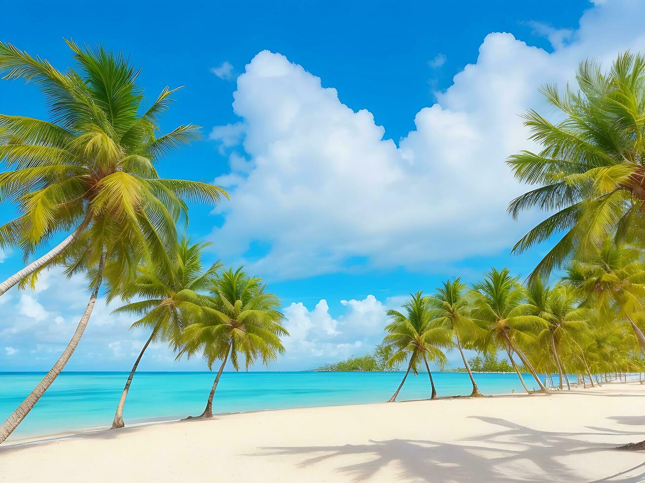 panorama de tropical playa con Coco palma árboles, ai generado foto