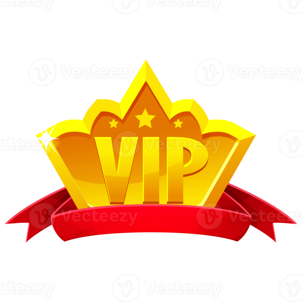 Game UI VIP icon Gold crown with red ribbon. Design icon png