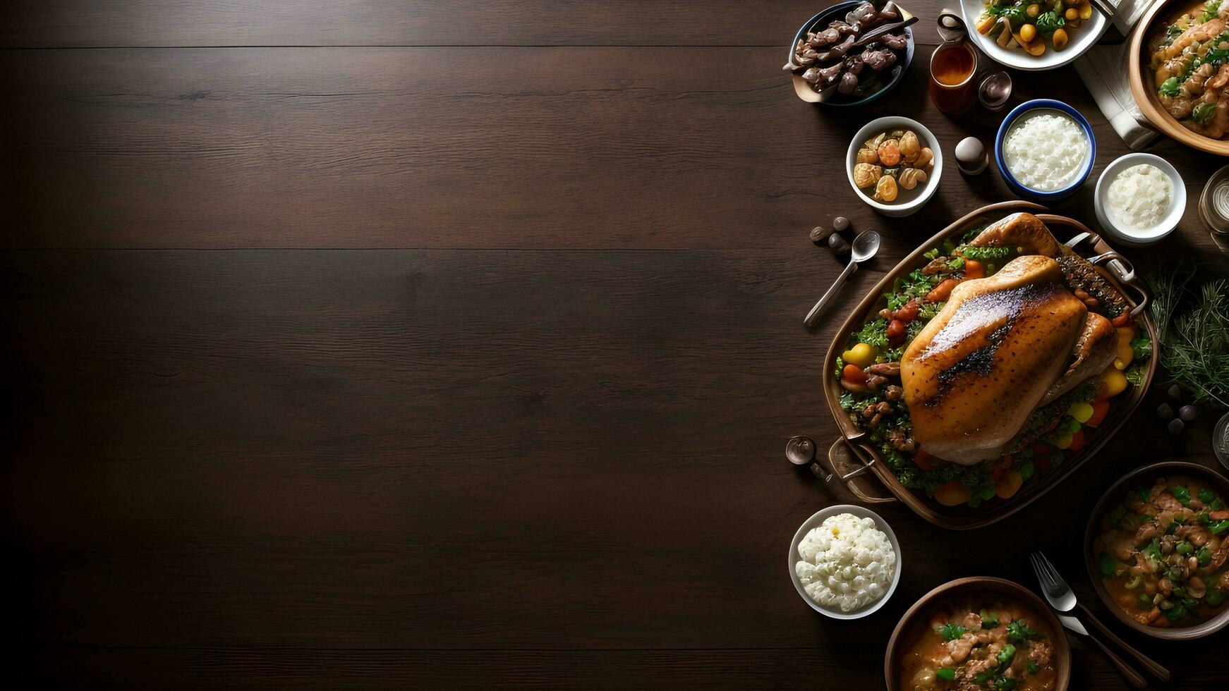 thanks giving flat lay in wooden board background with copy space ai generated photo