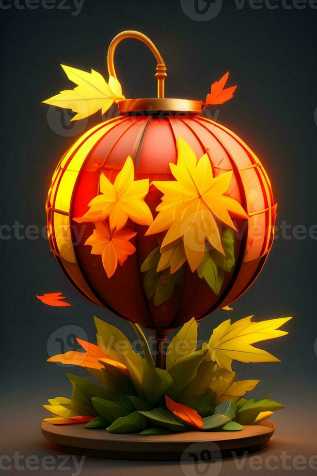 a lantern and autumn leaves ai generated photo