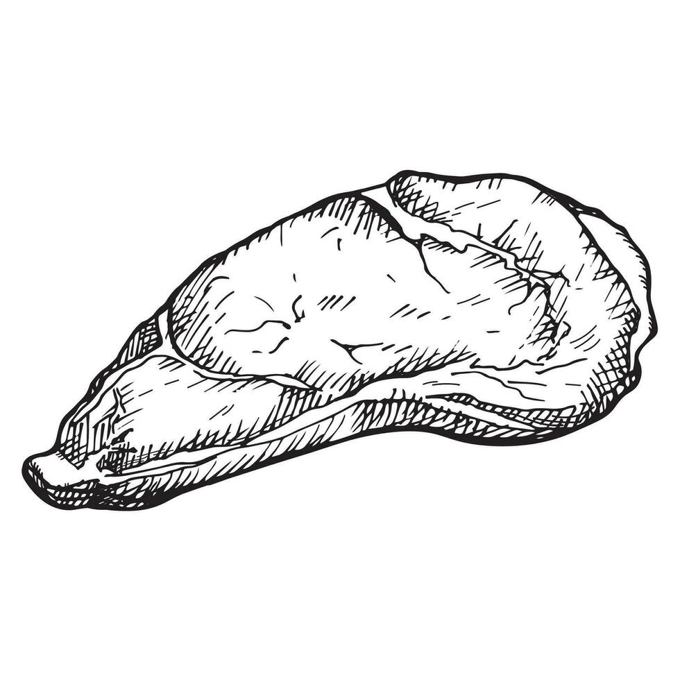 Steak fillet hand drawn lamb, beef or pork meat vector illustration on isolated background. Sketch with engraving of meaty product for menu, print, logo, card. Healthy protein food, gastronomy
