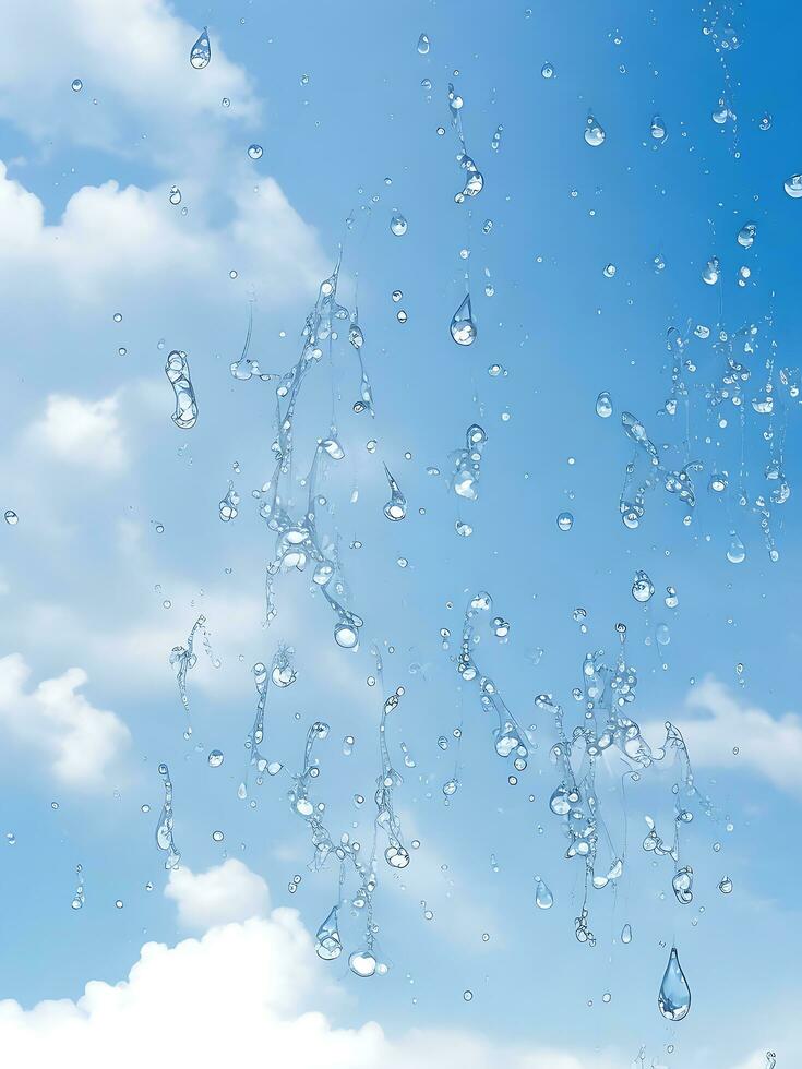 water drops against summer sky, ai generated photo