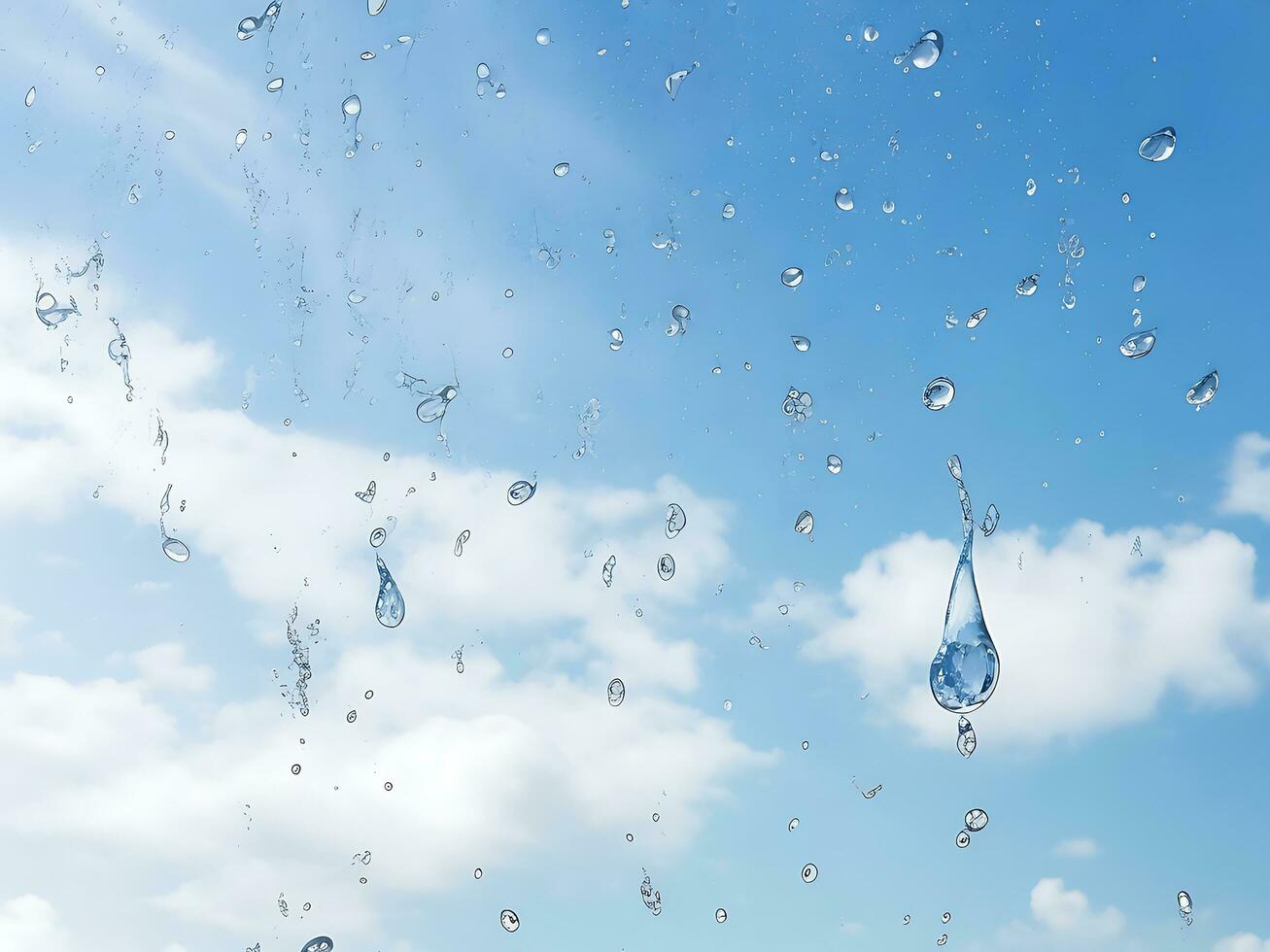 water drops against summer sky, ai generated photo