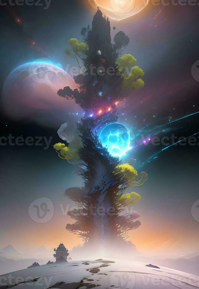 beautiful fantasy dessert in outer space ai generated photo
