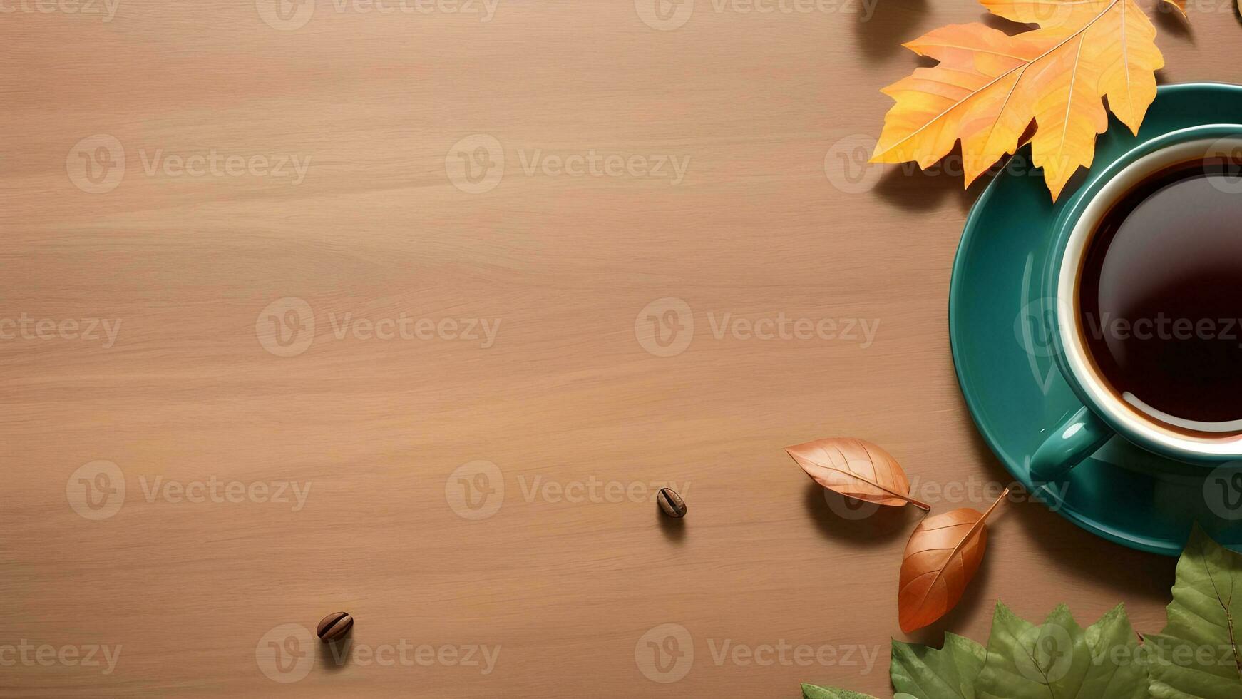top view of coffee and autumn leaves flat lay with copy space ai generated photo