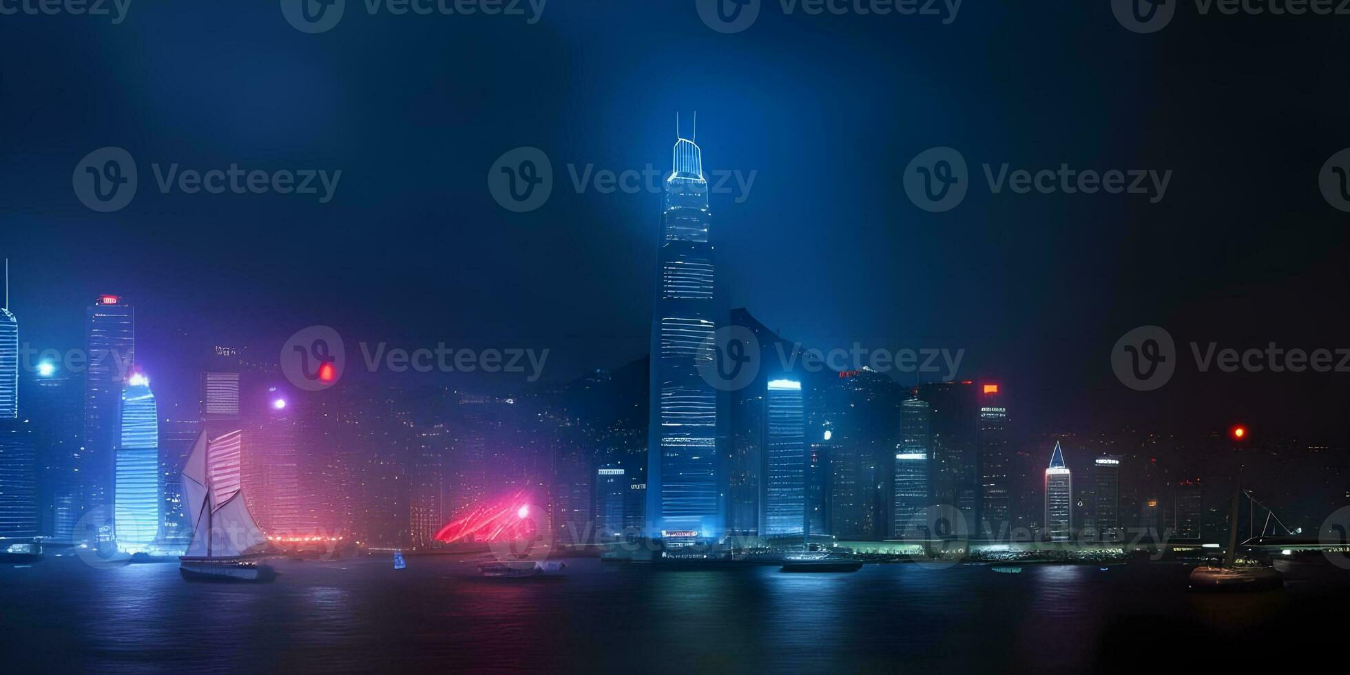 night city view of port city with beautiful light ai generated photo
