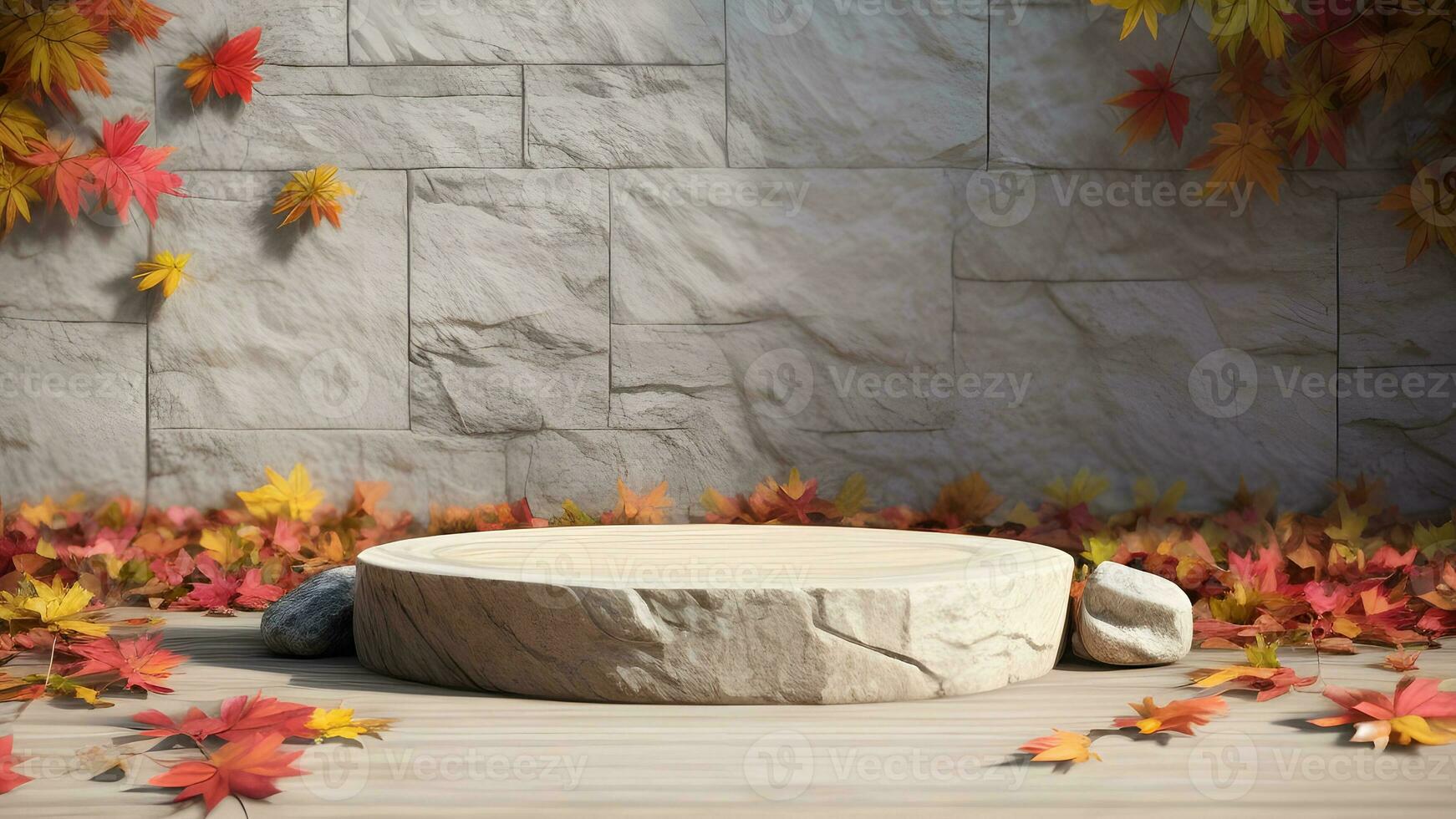 cylinder product podium mockup with autumn scene background ai generated photo