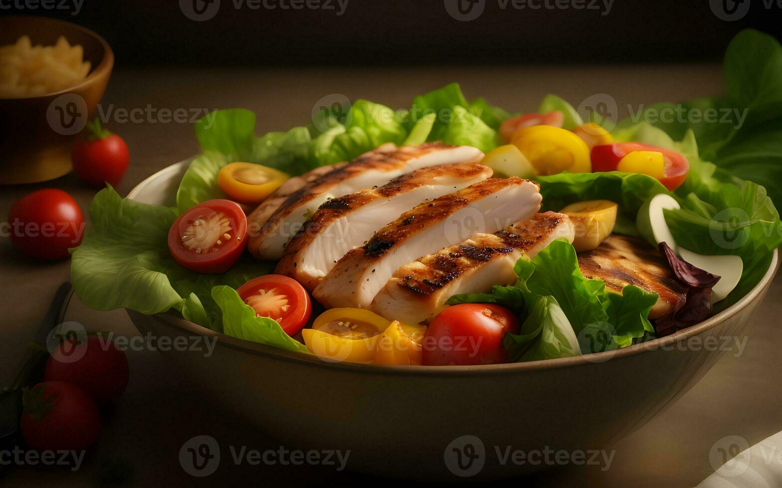 grilled chicken with salad ai generated photo