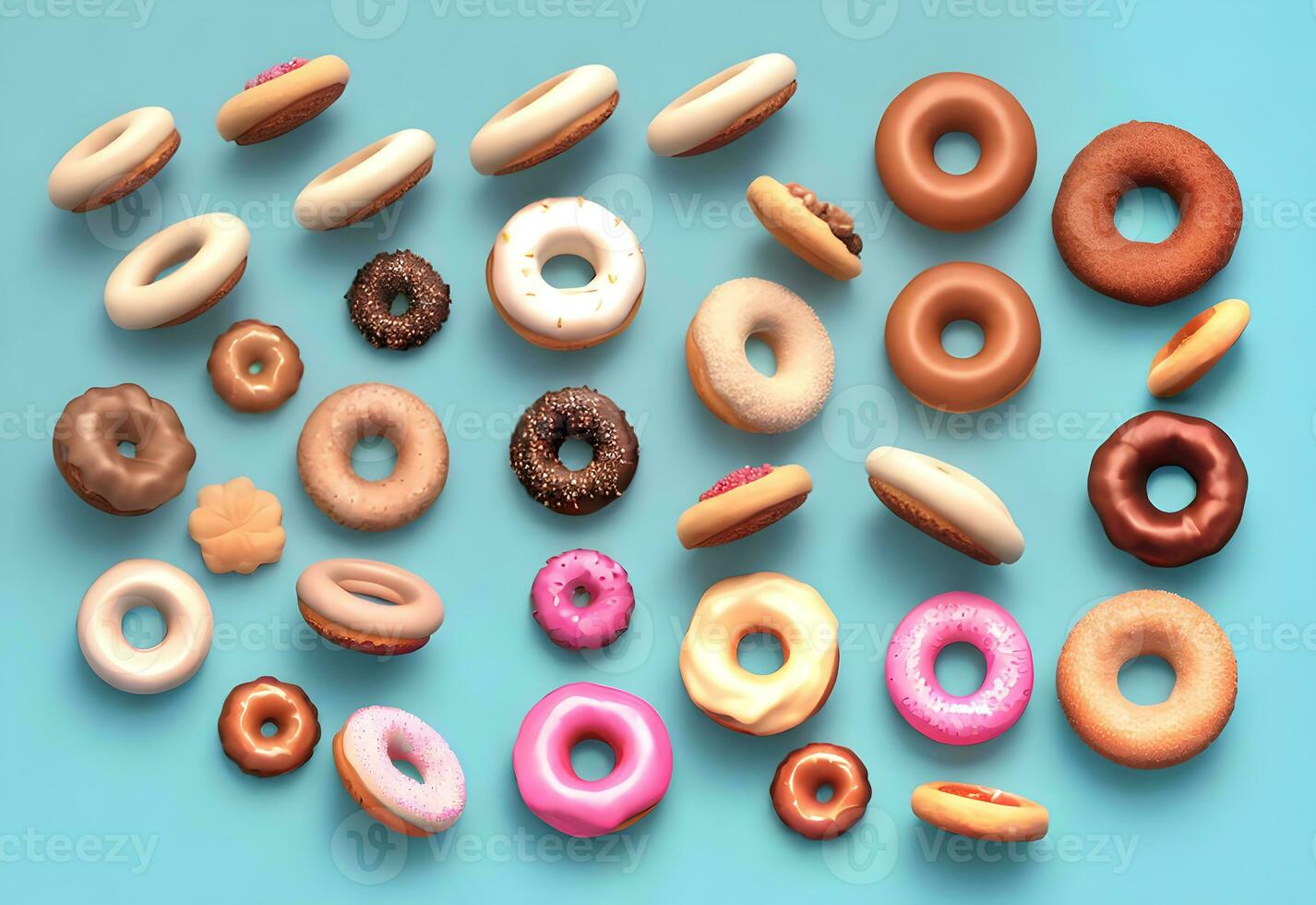 flat lay of colorful donuts in pastel background ai generated photo