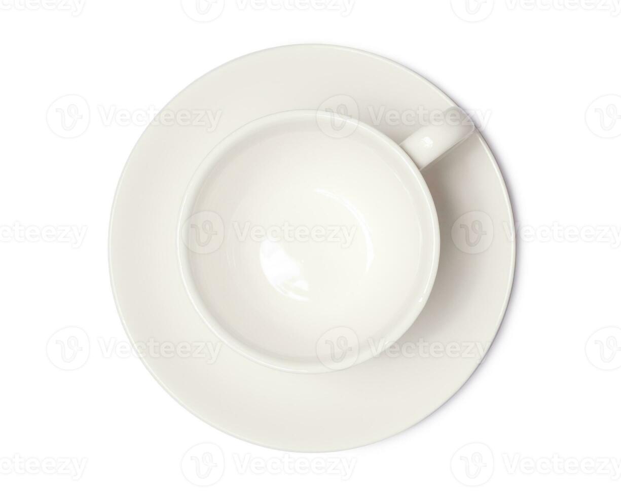 top view of empty white coffee cup or tea cup on white background. this has clipping path. photo