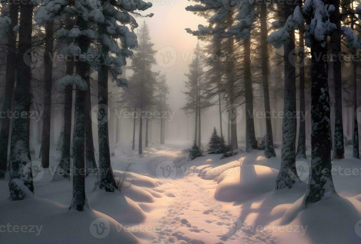 winter forest landscape with path ai generated photo