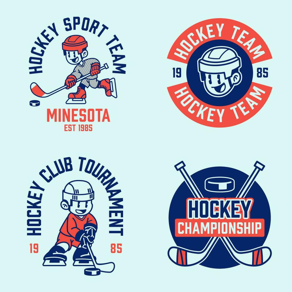 conjunto de hockey logo bagde en Clásico retro estilo vector