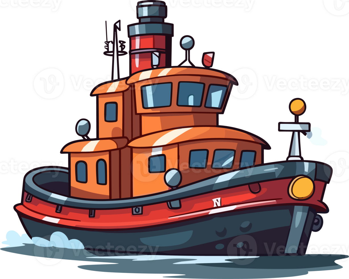 Tugboat ship illustration AI Generative png