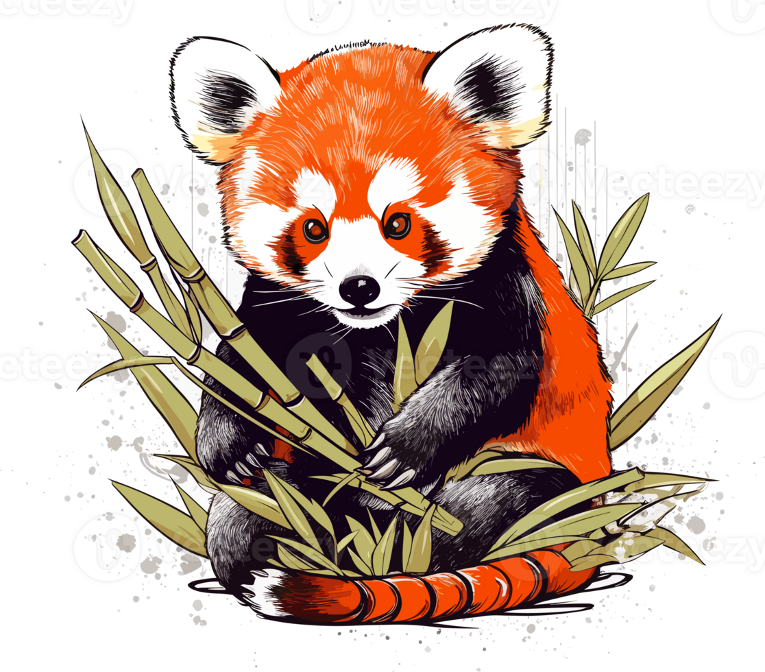 Red Panda Eating Bambo Illustration AI Generative png