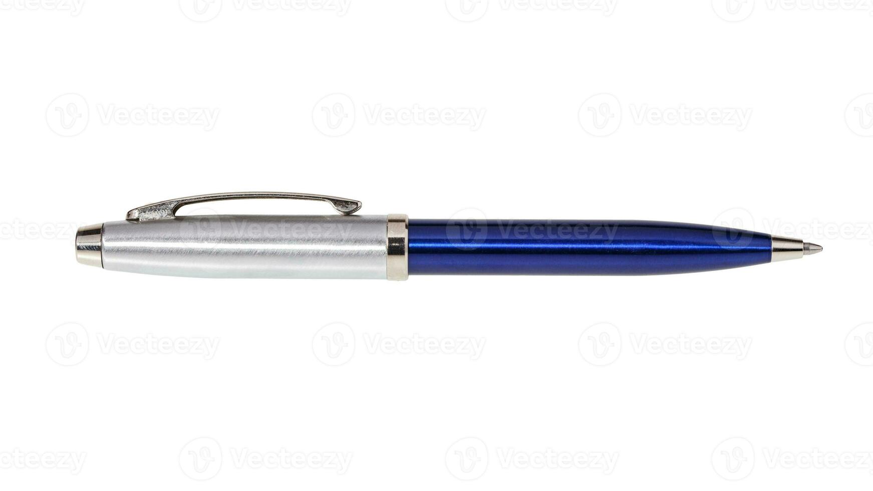 Metal blue ball point pen isolated on white background photo