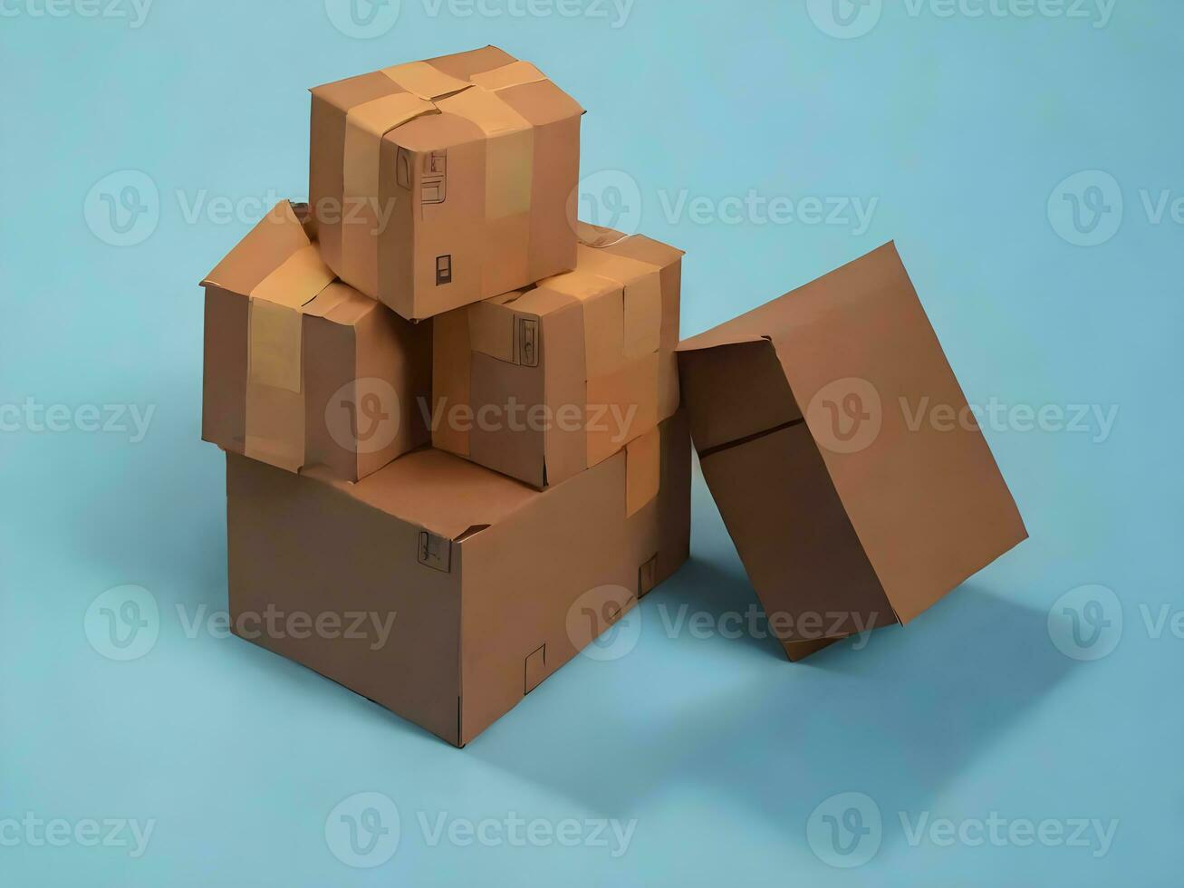 arranged shipping box isolated in blue background ai generated photo