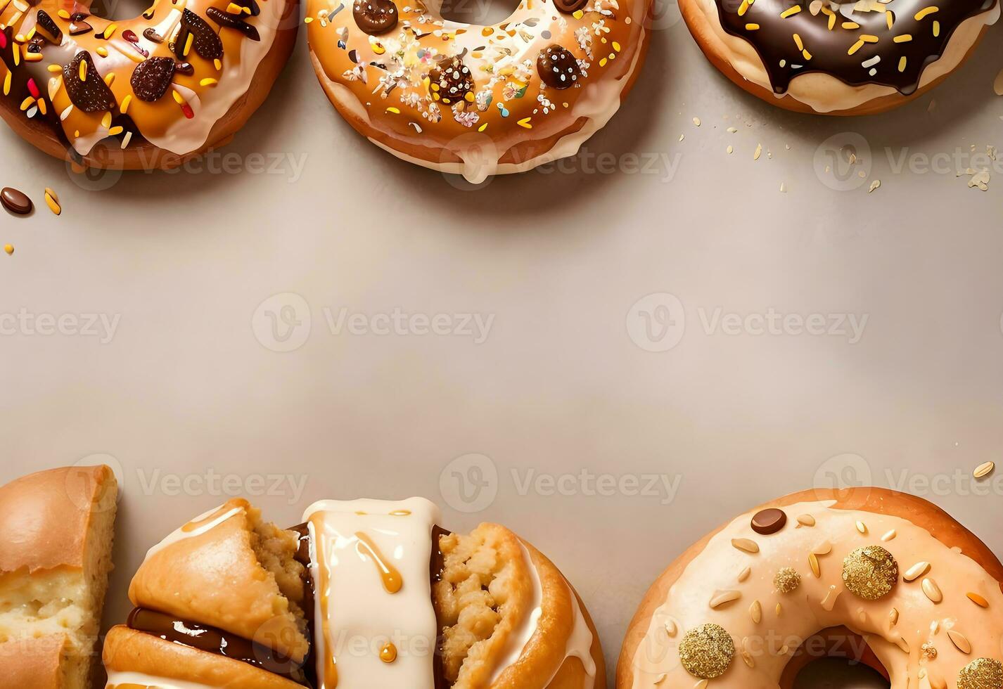 donuts flat lay with copy space ai generated photo