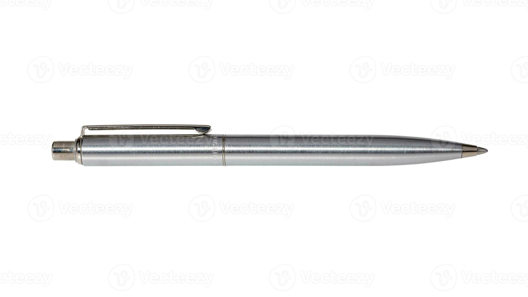 Metal ball point pen isolated on white background photo